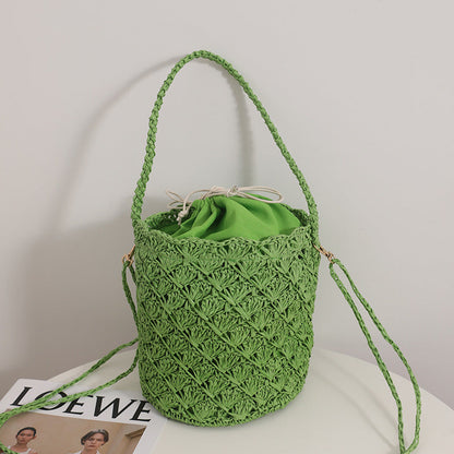 Special Interest Design Bucket Straw Bag Crossbody Woven Tote Women Seaside Vacation Beach Bag