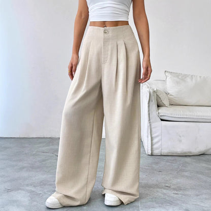Apricot Elegant Autumn Winter Straight Drooping Women Work Pant Loose Design Slimming Light Luxury Casual Pants