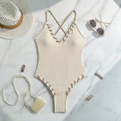 Black Eye Rope Color Matching Sexy Siamese Sling Swimwear