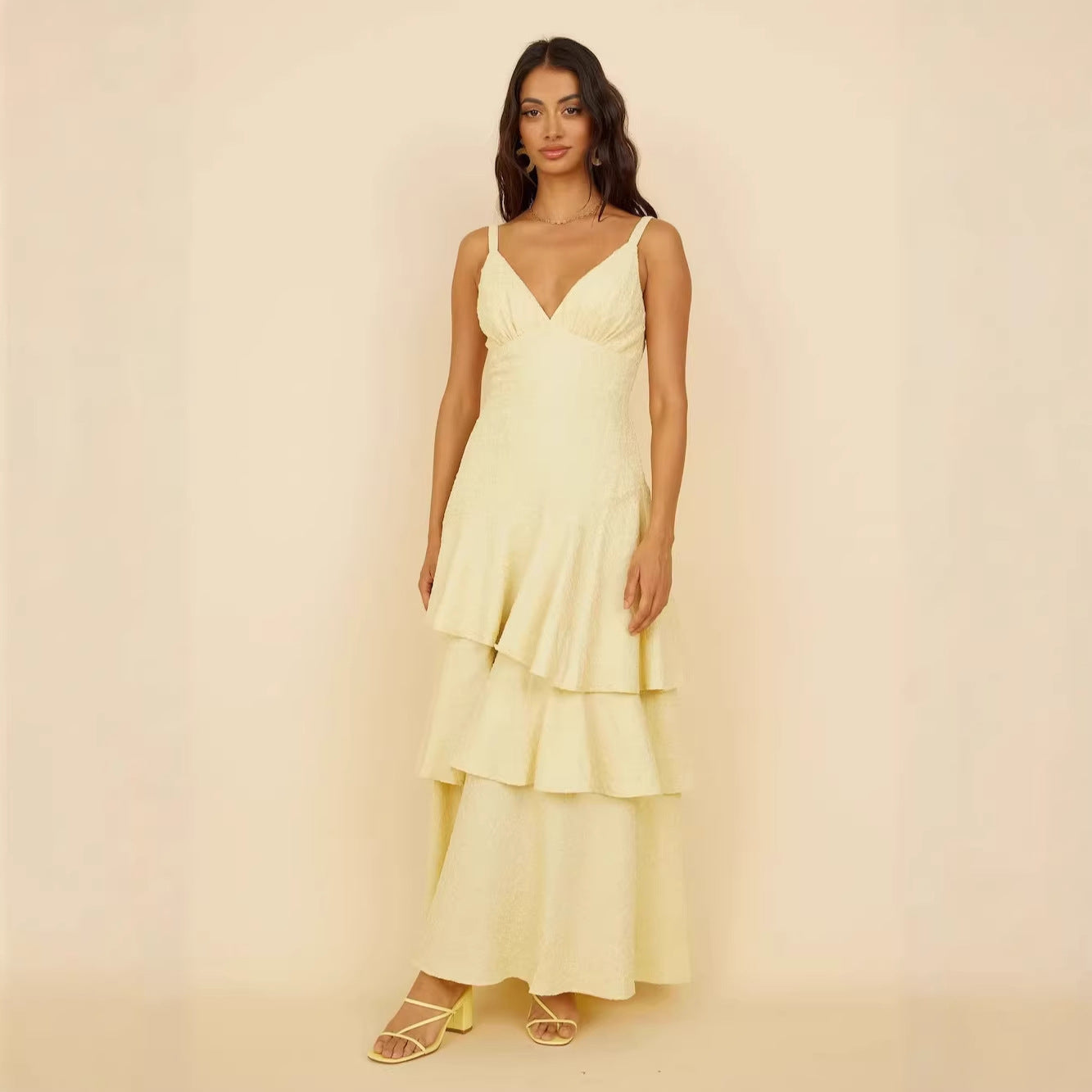 Women All Match Sexy Sexy Solid Color V neck Brace Dress