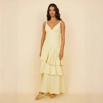 Women All Match Sexy Sexy Solid Color V neck Brace Dress