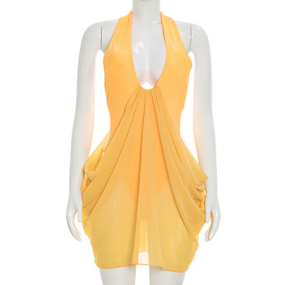 Women Clothing Spring Summer Sexy Halter Stitching Dress for Women