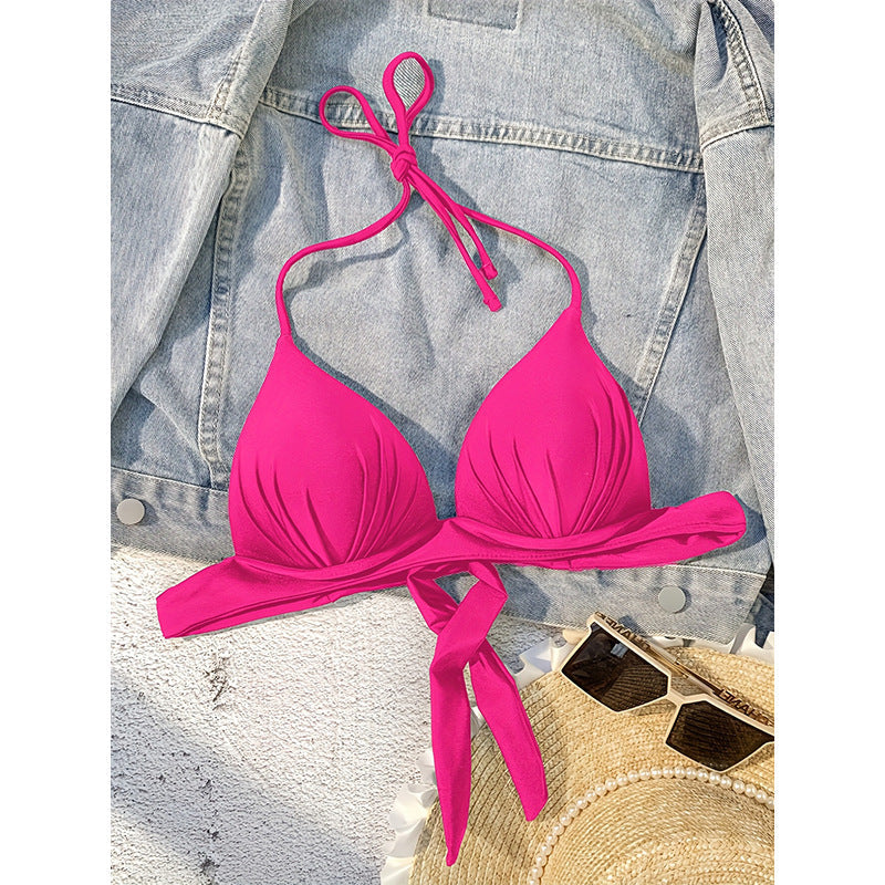 Halter Lace up Push up Bikini Swimsuit Women Spring Beach Sexy Swimsuit Top