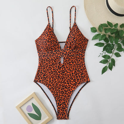Swimsuit Slim Fit Sexy Leopard Print Backless One Piece Bikini