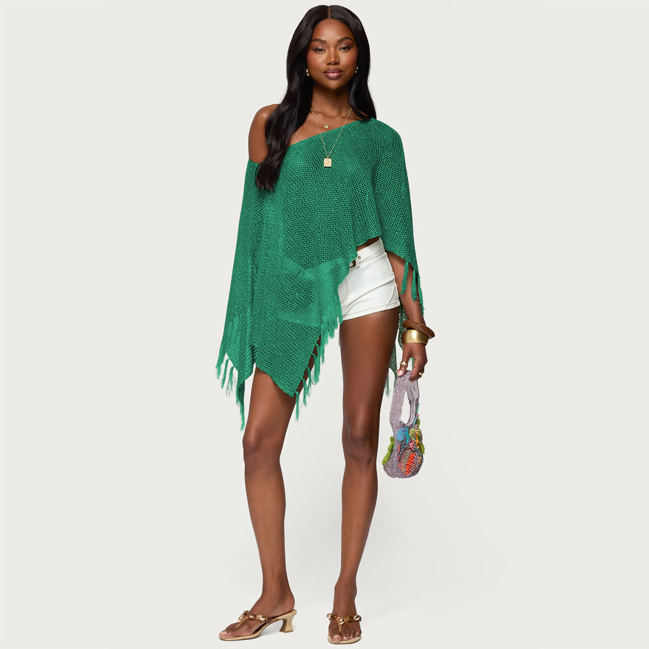Summer Sexy Hollow Out Cutout out Sexy Diagonal Collar Inverness Irregular Asymmetric Design Knitted Blouse