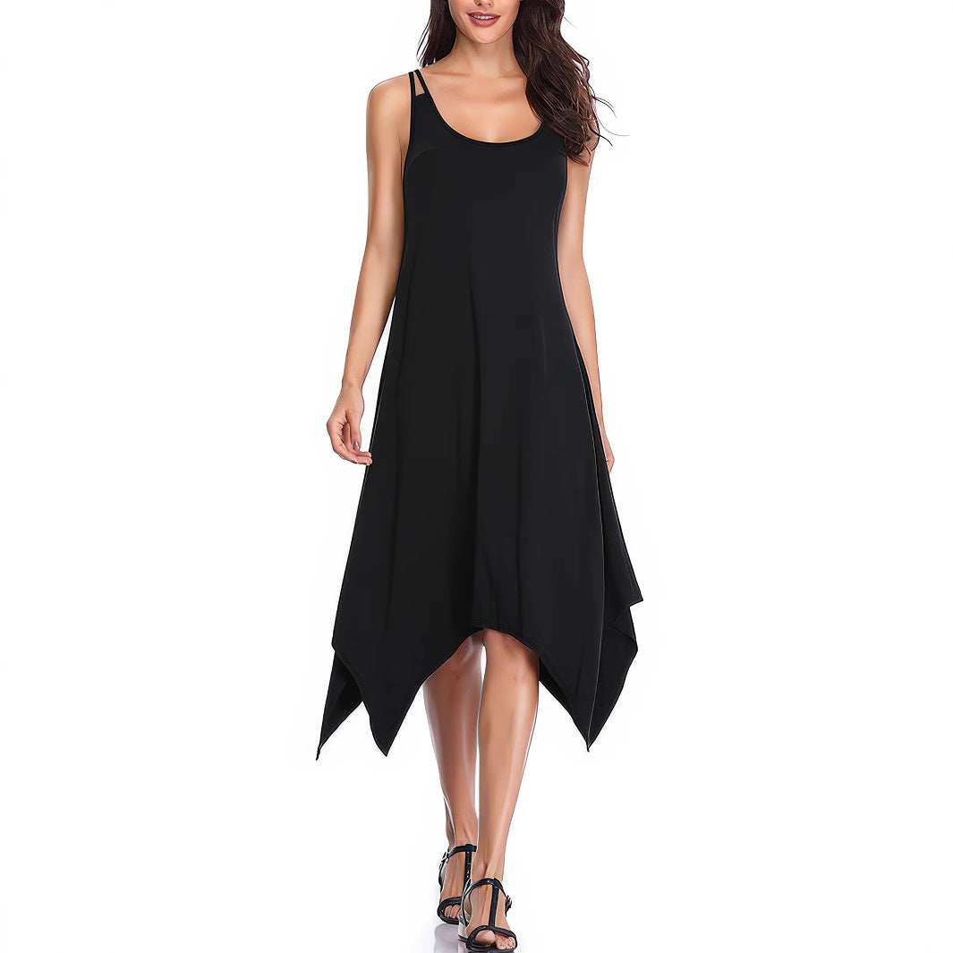 Women Clothing Summer Casual Solid Color Design Sleeveless Sling Dress