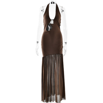 Women Dress Elegant Halter Sexy Cutout Pleated Backless Sheath Dress