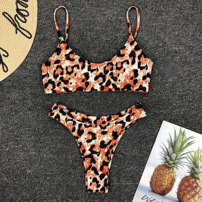 Women Seperated Swimwear Sexy Leopard Print Bikini Push up
