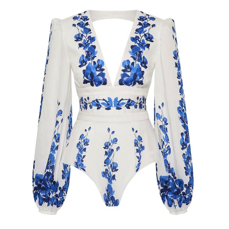 Printed High Grade High Waist Split Swimsuit Women Set Dress Bikini