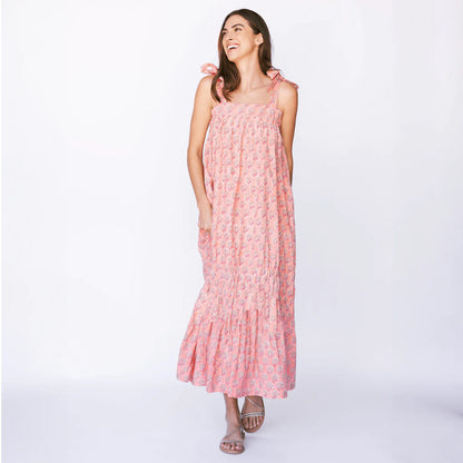 Summer Women Clothing Pattern Printing Thin Belt Loose Maxi Dress Office