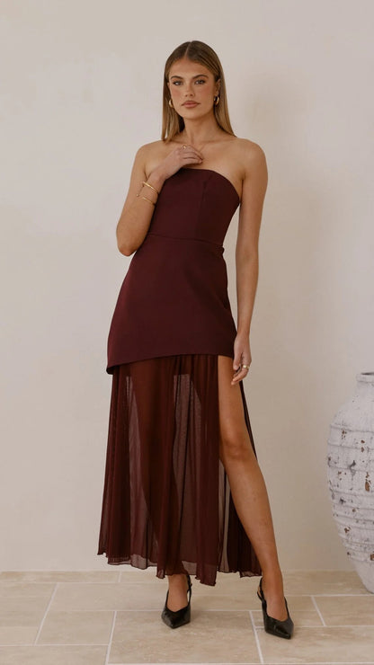 Tube Top Sleeveless Dress Ladies Stitching Mesh Maxi Dress