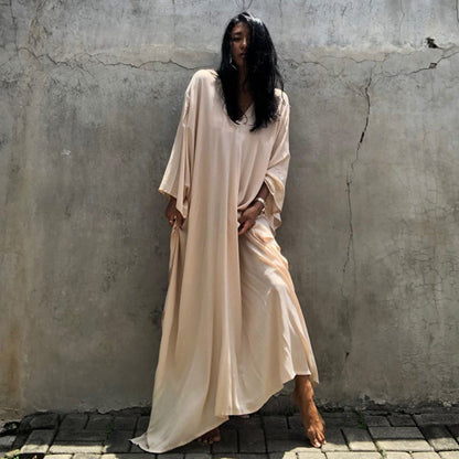 Rayon Solid Color Blouse Seaside Vacation Dress Loose Overclothes Bikini Swimsuit Robe Outer Wear Women