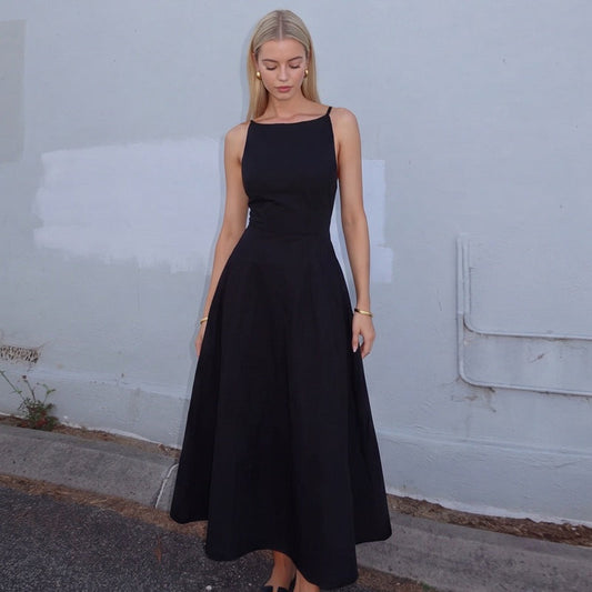 Summer Women Camisole Backless Waist Trimming Display Dress