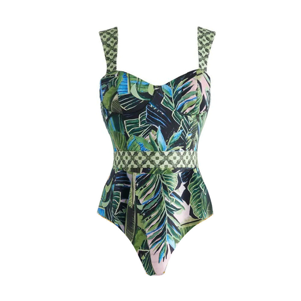 Printed Waist Controlled Slimming One Piece Swimsuit Women Vacation Beach