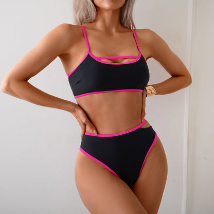 Bikini Swimsuit Women Sexy Backless Color Block Split Swimsuit Bikini