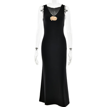 Spring Summer Solid Color Dress Sexy V neck Sheath Dress