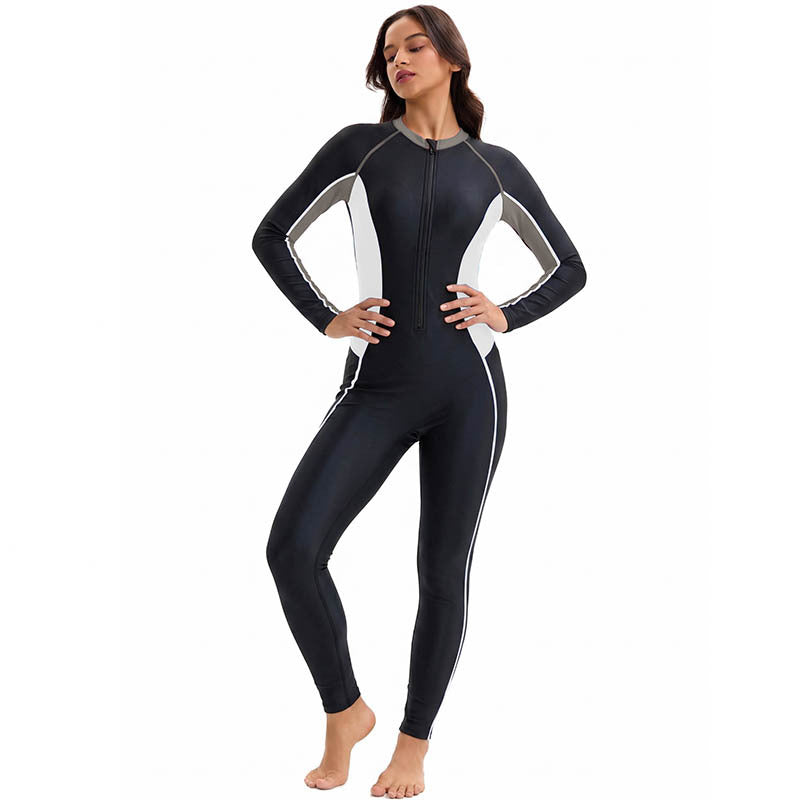 Conservative Swimwear Women One Piece Long Sleeves Trousers Sunscreen Diving Suit Color Matching Arrival Surfing