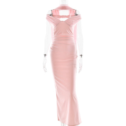 Elegant Tube Top Solid Color Dress Sexy Sleeveless Slim Fit Backless Dress