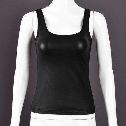 Women Summer Solid Color Coated Shoulder Strap Sexy U Collar Cropped Exposed Vest for Women