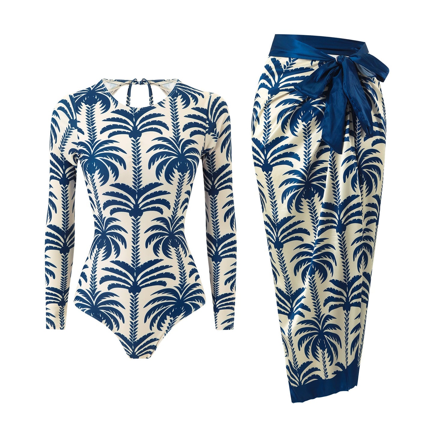 Model Bikinyamasun Coconut Print Long Sleeved Sun Protection Beach Two Piece Sets Conservative Swimsuit