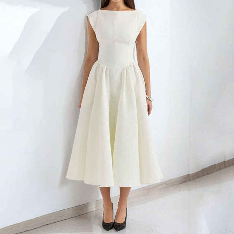 Spring French Sexy Elegant Waist Slimming Sleeveless Back Hollow Out Cutout Dress
