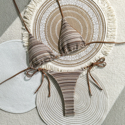 Striped Contrast Color Beach Vacation Split Swimsuit Sexy Bikini