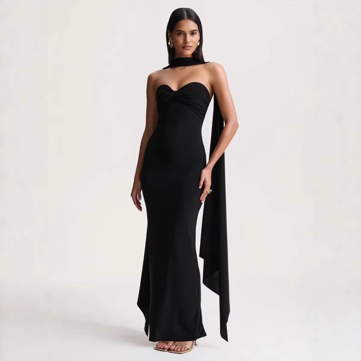 Women Summer Halter Ribbon Twist Woven Wrapped Chest Backless Slim Fit Niche Maxi Dress