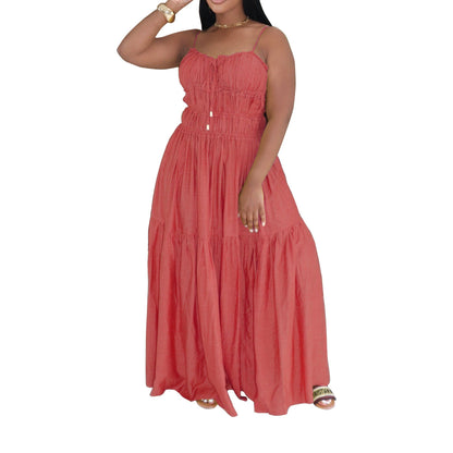 Women Spaghetti Straps Sleeveless Dress Bohemian Tiered Dress Maxi Dress Summer