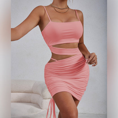 Summer Women Clothes Sexy Hollow Out Cutout out Camisole Pleated Dress