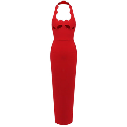 Retro French Black Dress Halter Cut out Advanced Sexy Inner Wear Spring Bandage One Piece Dress