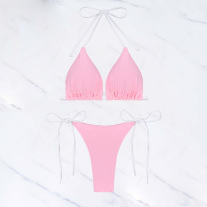Solid Color Tied Sexy Three Point Bikini Swimwear Women