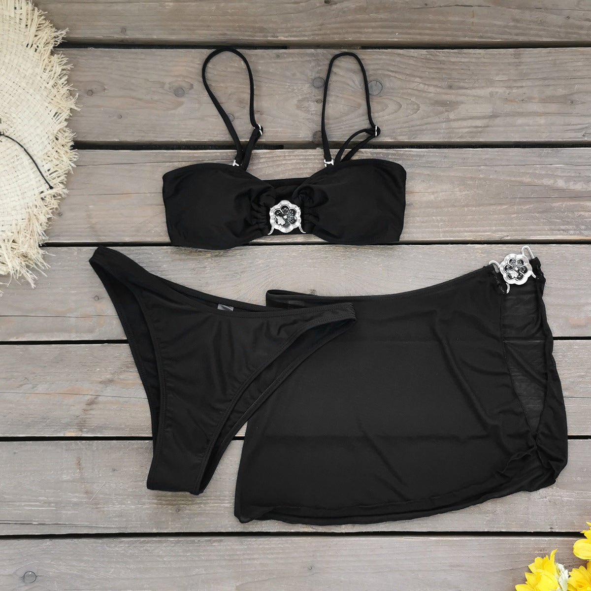 Tube Top Three Point Bikini Mesh Skirt Three Piece Set Sexy Backless Split Swimsuit for Women