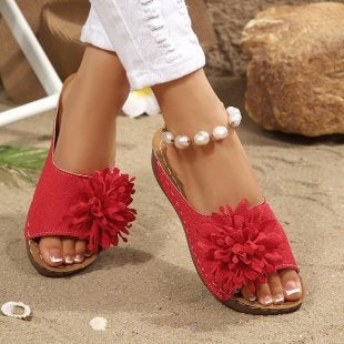 Floral Cloth Wedge Slippers Women Outdoor Seaside Platform Beach Slippers