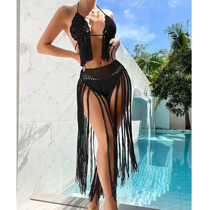 Beach Tourism Hand Crocheting Three Dimensional Floral Tassel Beach Sexy Open Back Swimsuit Bikini Set Crochet hook