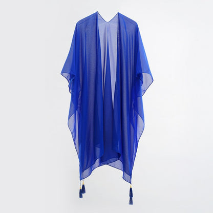 Seaside Blouse See Through Sexy Tassel Thin Cape Solid Color Travel Sun Protection Cardigan