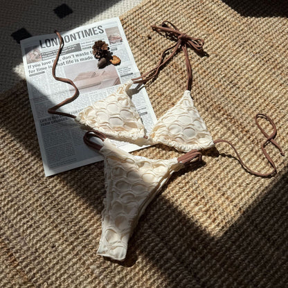Sexy Backless Mesh Stitching Drawstring Strap Split Swimsuit Bikini Bikini