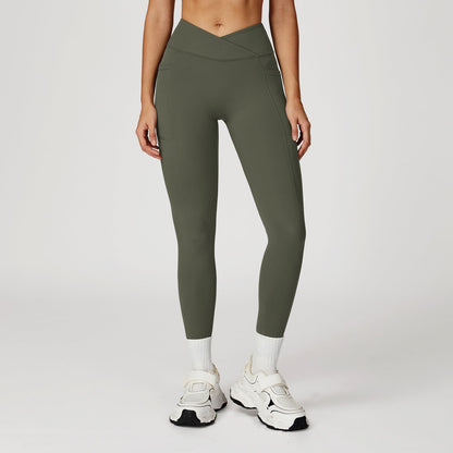 Nude Feel High Waist Yoga Pants Cross Waist Fitness Yoga Pants Women Outdoor Sports Running Tights