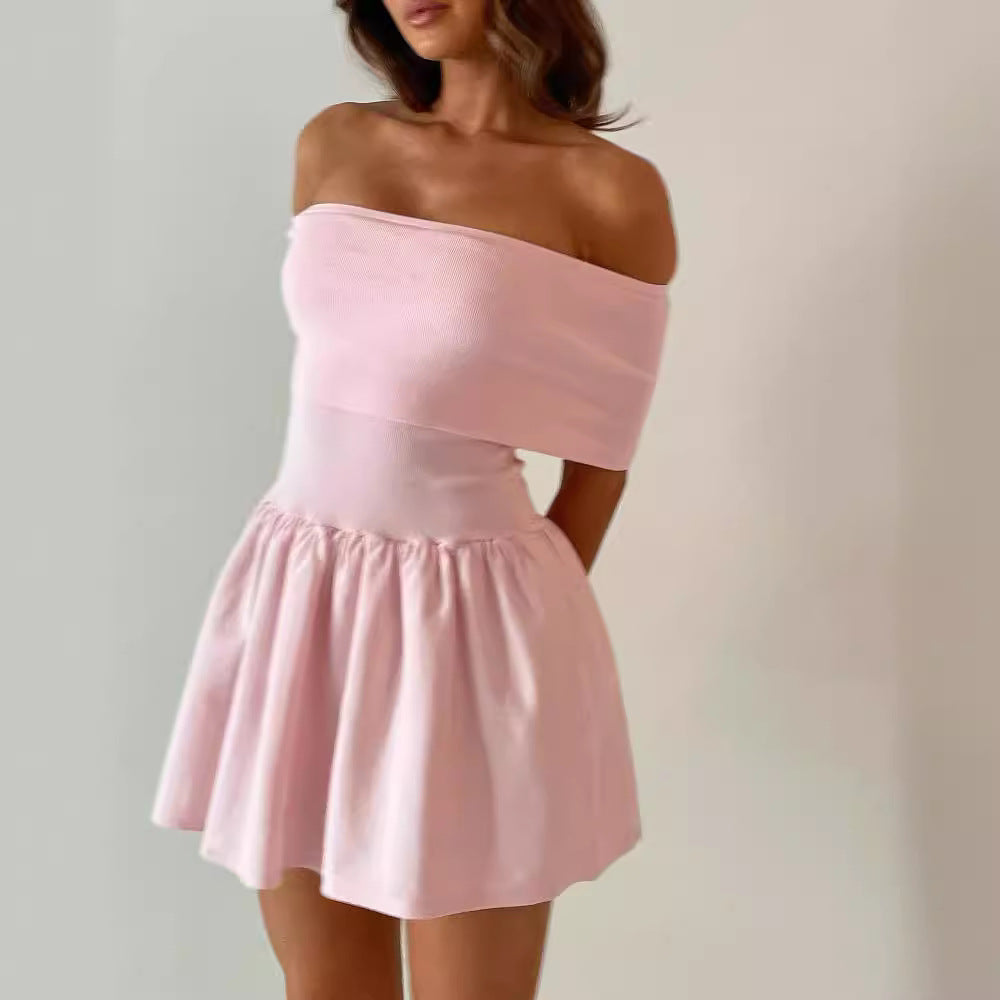 Knitted Off Neck Sexy Sweet Pettidress Short Dress Summer Women
