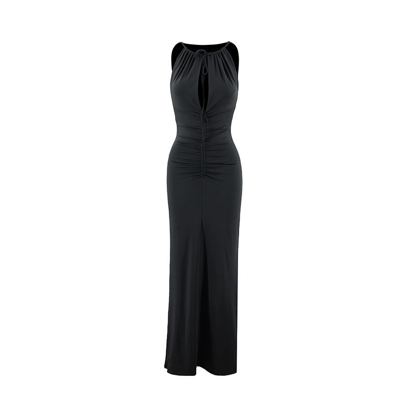 Women Clothing Fall Inner Match Sexy Pleated Slim Private Clothing Maxi Dress