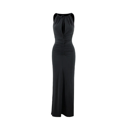 Women Clothing Fall Inner Match Sexy Pleated Slim Private Clothing Maxi Dress