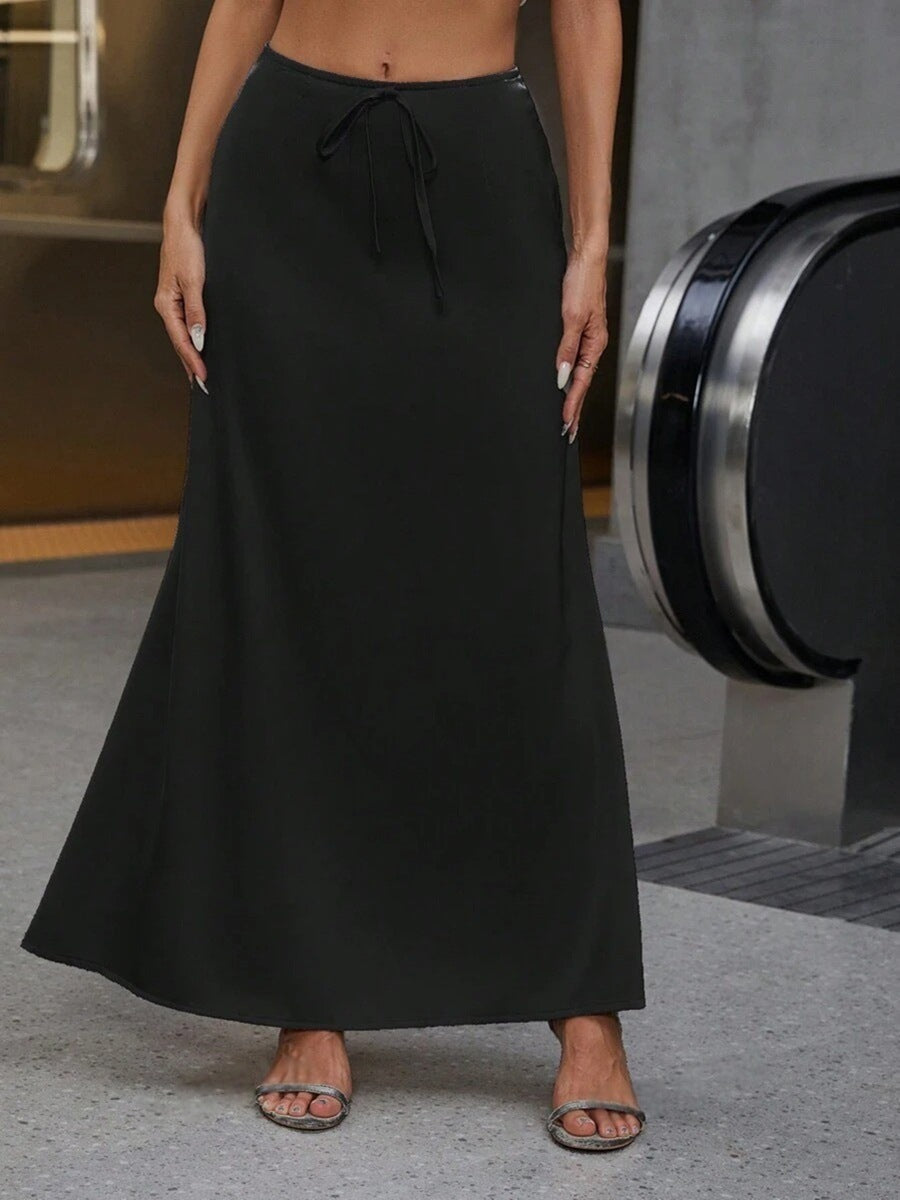 Popular Satin Satin Skirt Spring Autumn Elegant Lace up Long Skirt