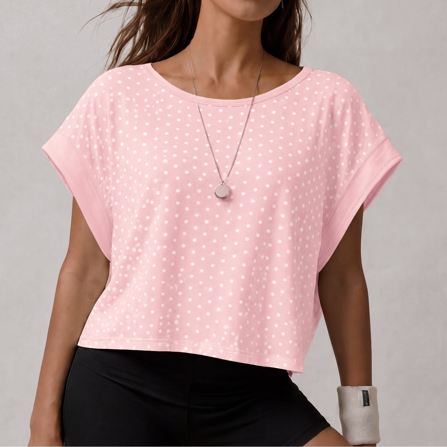 Hollow Out Cutout Polka Dot Lazy Relaxed Loose Exercise Blouse Women Breathable Training Short Sleeve Workout Yoga Top