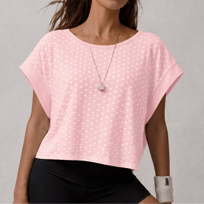 Hollow Out Cutout Polka Dot Lazy Relaxed Loose Exercise Blouse Women Breathable Training Short Sleeve Workout Yoga Top