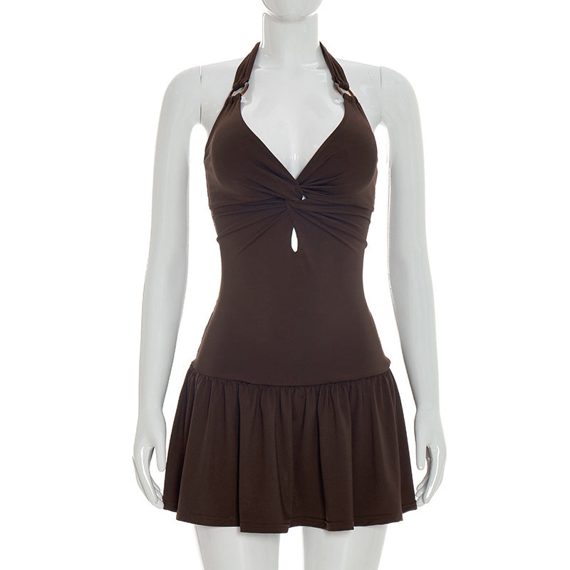 Twisted Design Ring Lace-up Backless Dress for Women
