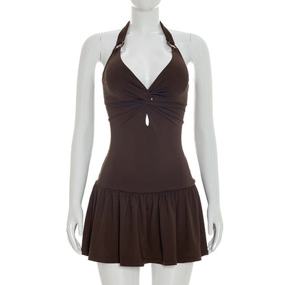 Twisted Design Ring Lace-up Backless Dress for Women