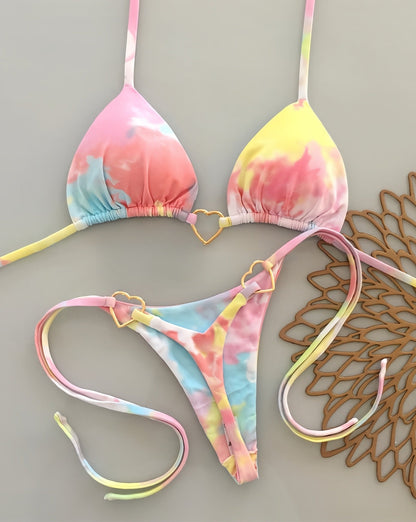 Floral Print Love Accessories Bikini Set Low Waist Lace up Biquini