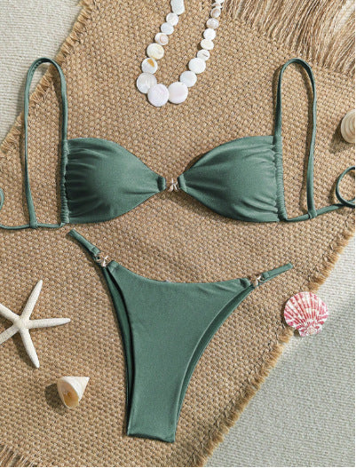 Popular String Shoulder Strap Lace up Sexy Bikini Women Triangle Cup Bikini Seaside Beach Spring