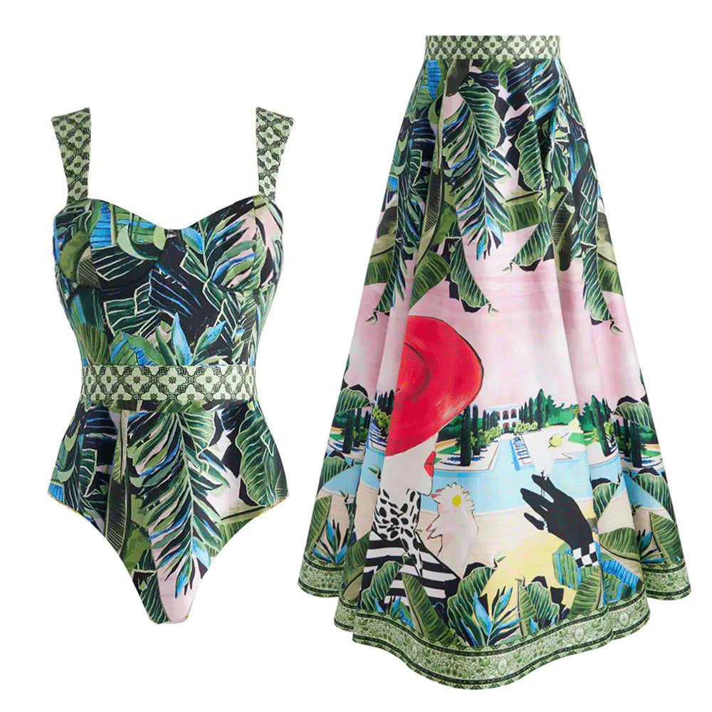 Printed Waist Controlled Slimming One Piece Swimsuit Women Vacation Beach