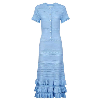 Summer Ladies Slim Fitting Slimming Fashionable Short Sleeve Stringy Selvedge Dress