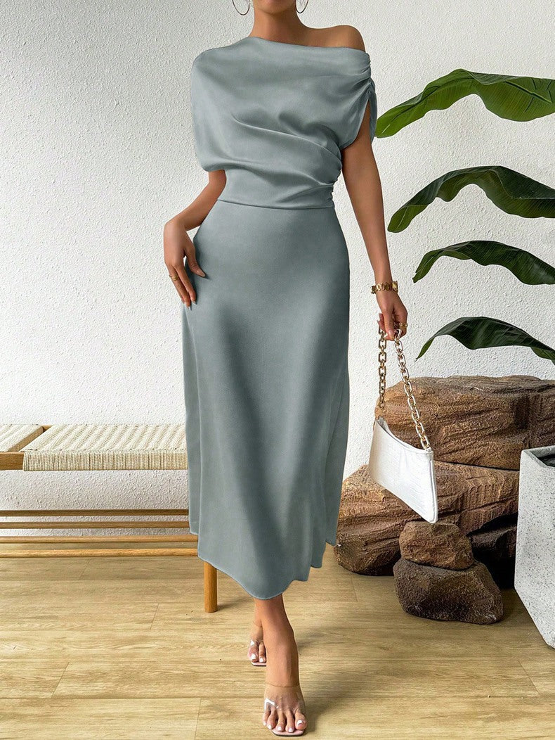 Women Clothing Trendy Summer Satin Satin Women Summer Dress Tight Jumpsuit Long Dress